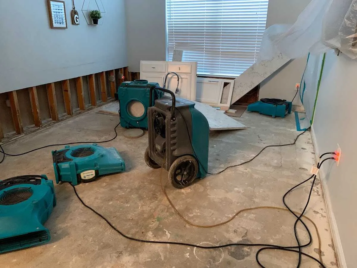 Dehumidifier in flood-cut room for Water Damage Restoration in Delran